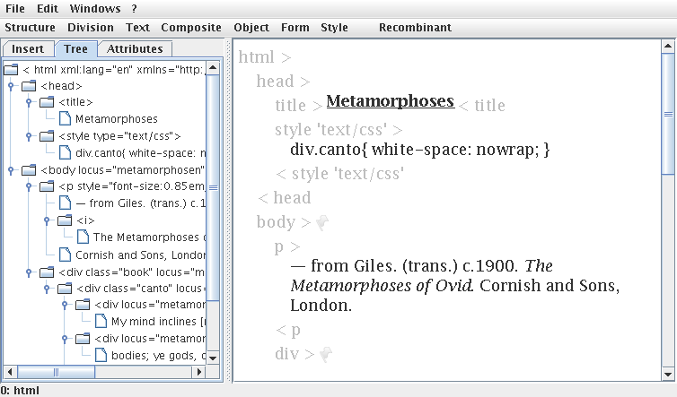 genotype text of Metamorphoses, in edit buffer